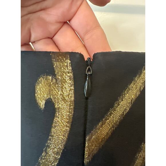 Oleg Cassini Black & Gold Silk Blend Maxi Dress with Beaded Waist Size 4 - Picture 8 of 11